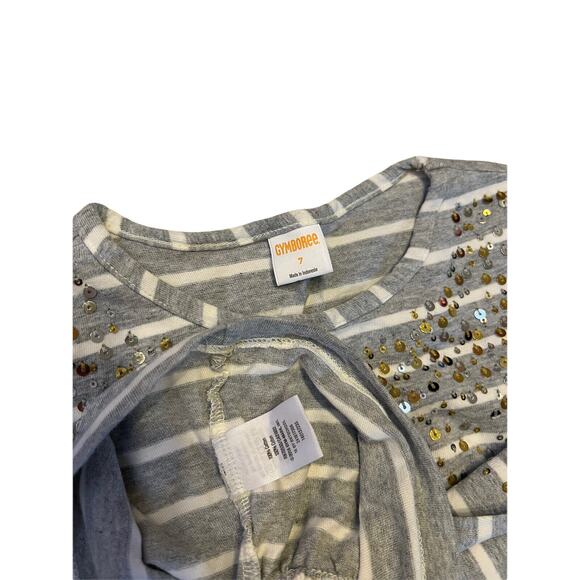 Gymboree Girls Gray Striped Ruffle Hem Blouse Sequin Cotton Size 7 Long Sleeve - Picture 9 of 10